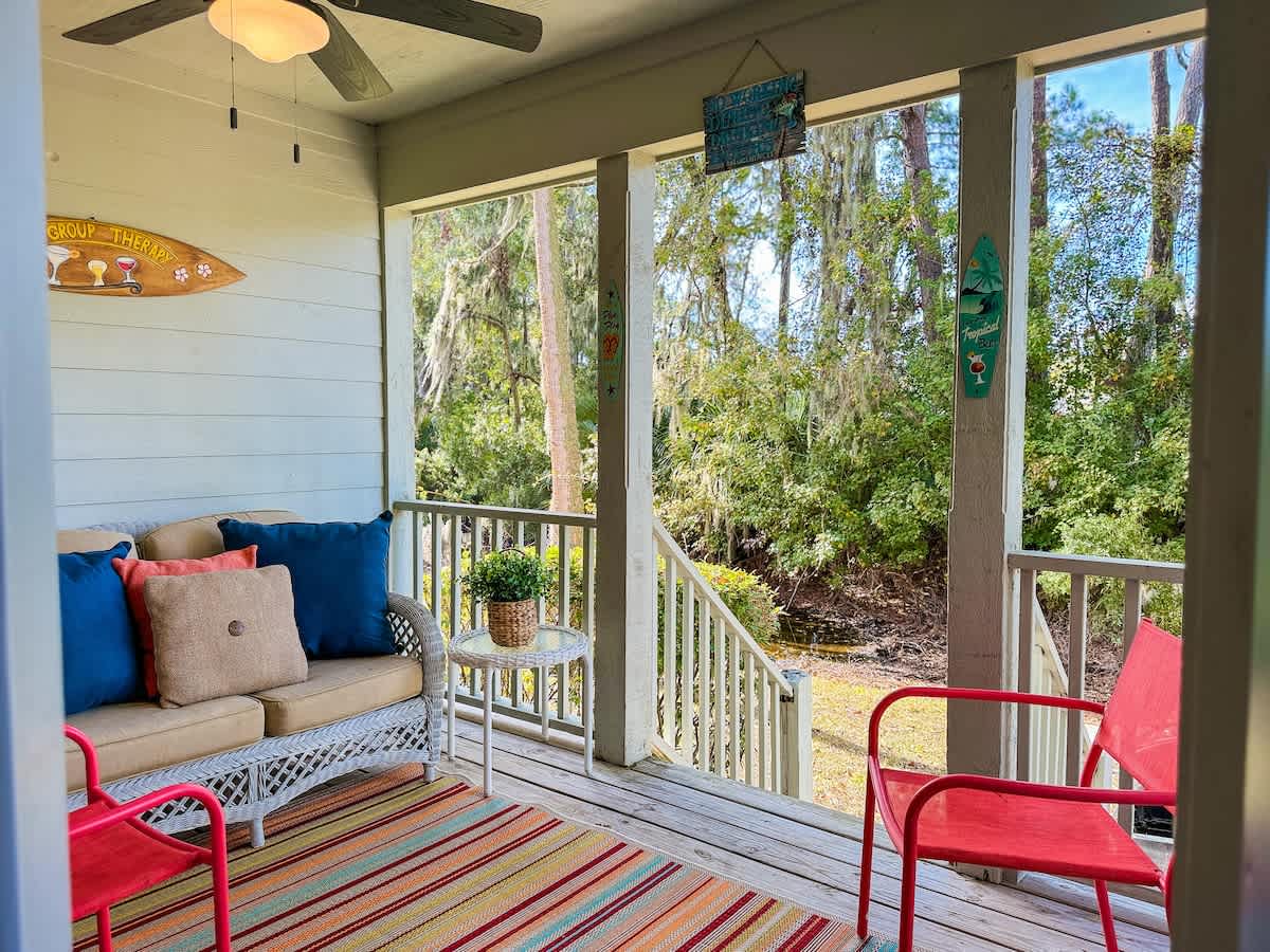 Patio with Grill and Lagoon and Golf Course Views