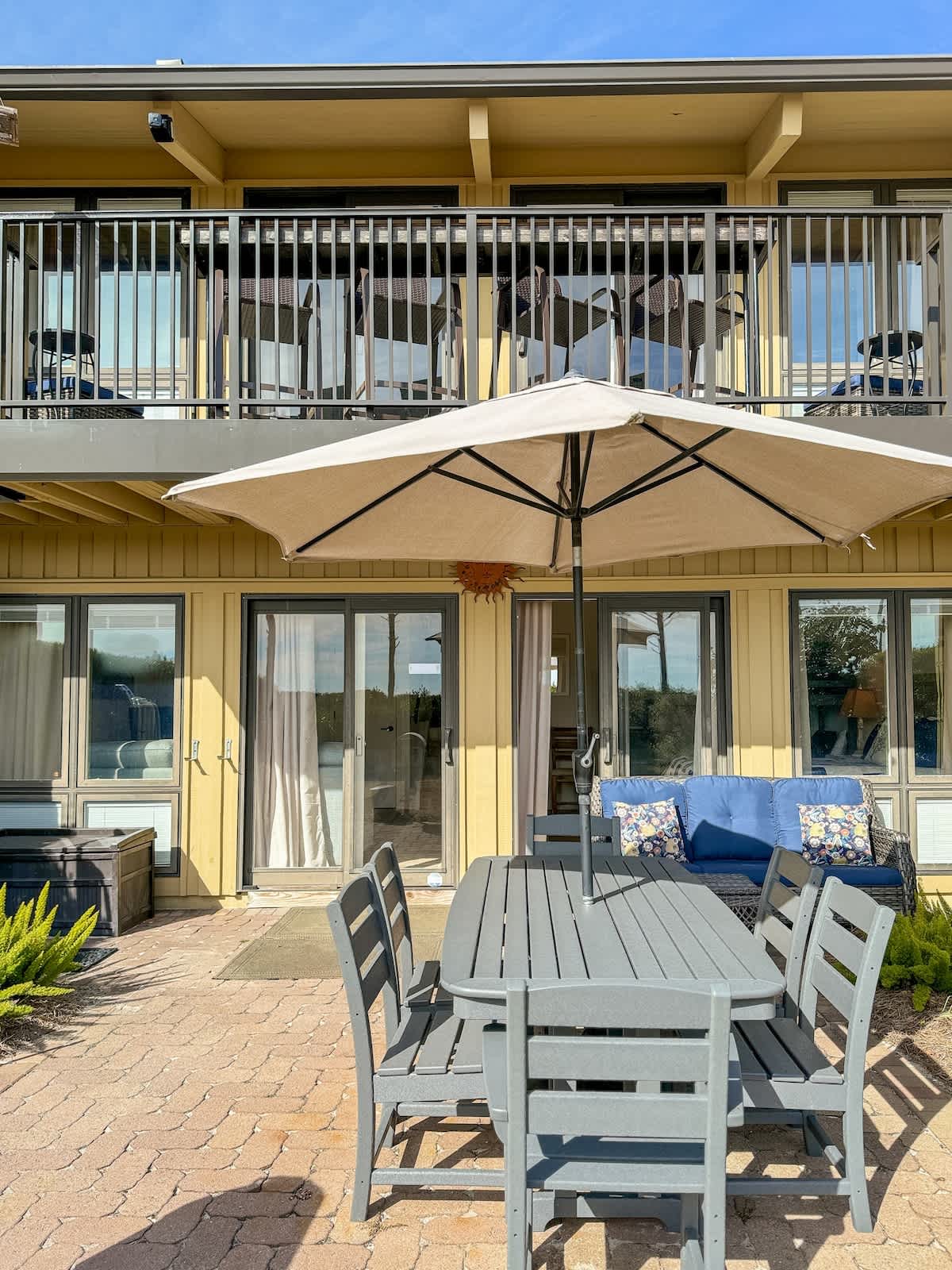 Patio with Charcoal Grill and Beach Access