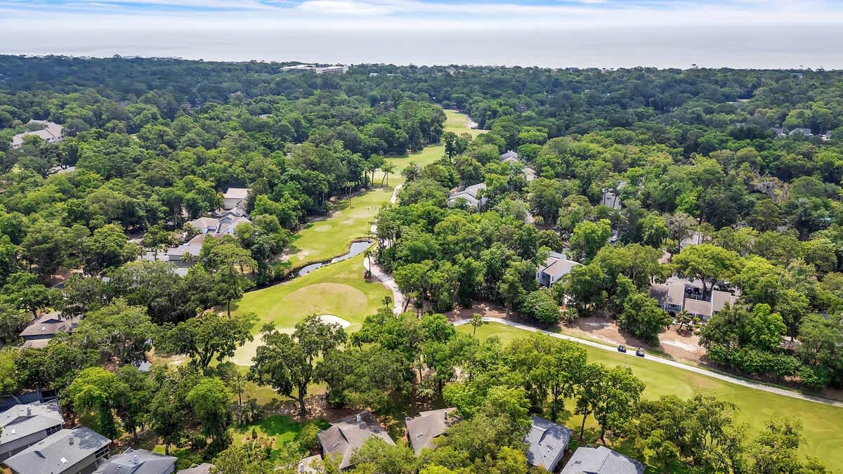 Aerial Above Home Overlooking Golf Course
