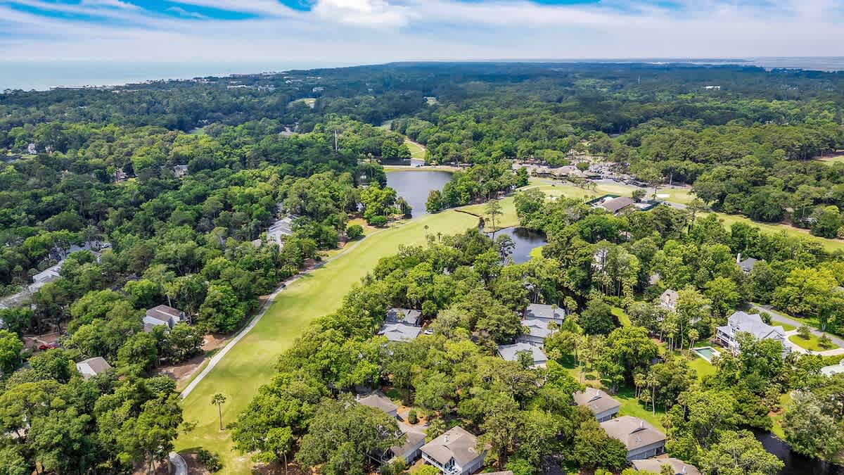 Aerial Above Home Overlooking Golf Course