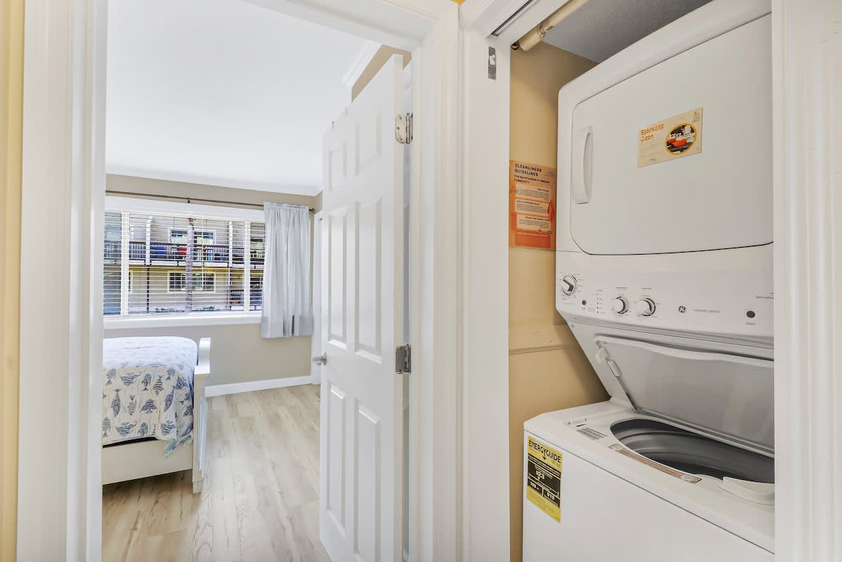 Your private laundry closet features stacked washer and dryer, making longer stays effortless and convenient.