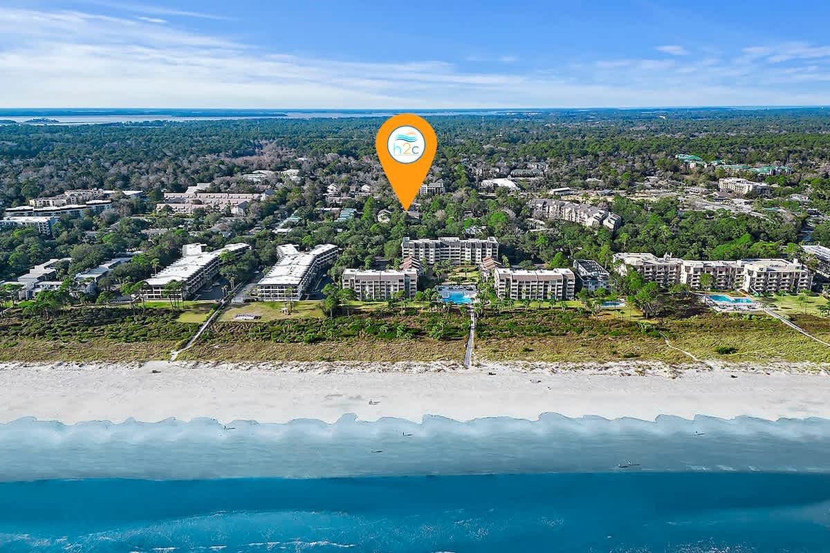 Aerial of Tanglewood Villas from Beach