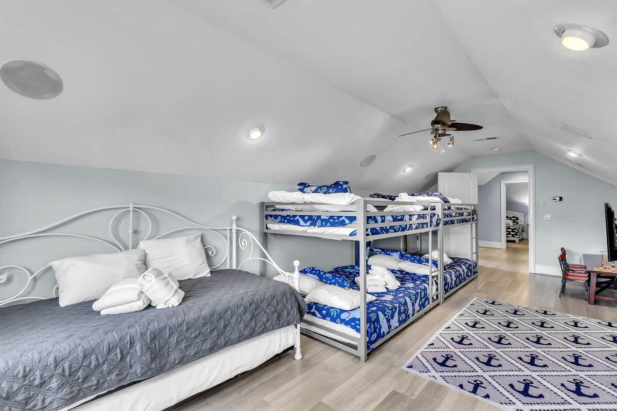 Guest Bedroom with Full Bunk Beds and Daybed with Trundle