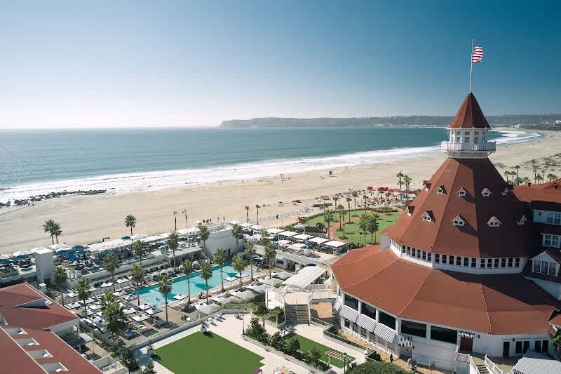 Coronado Beach — golden sand, the Hotel del Coronado in the distance