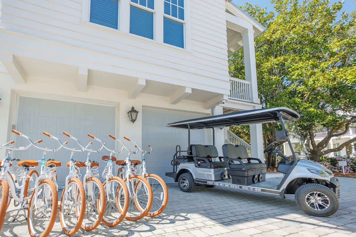 6 seater golf cart and 10 bikes included!