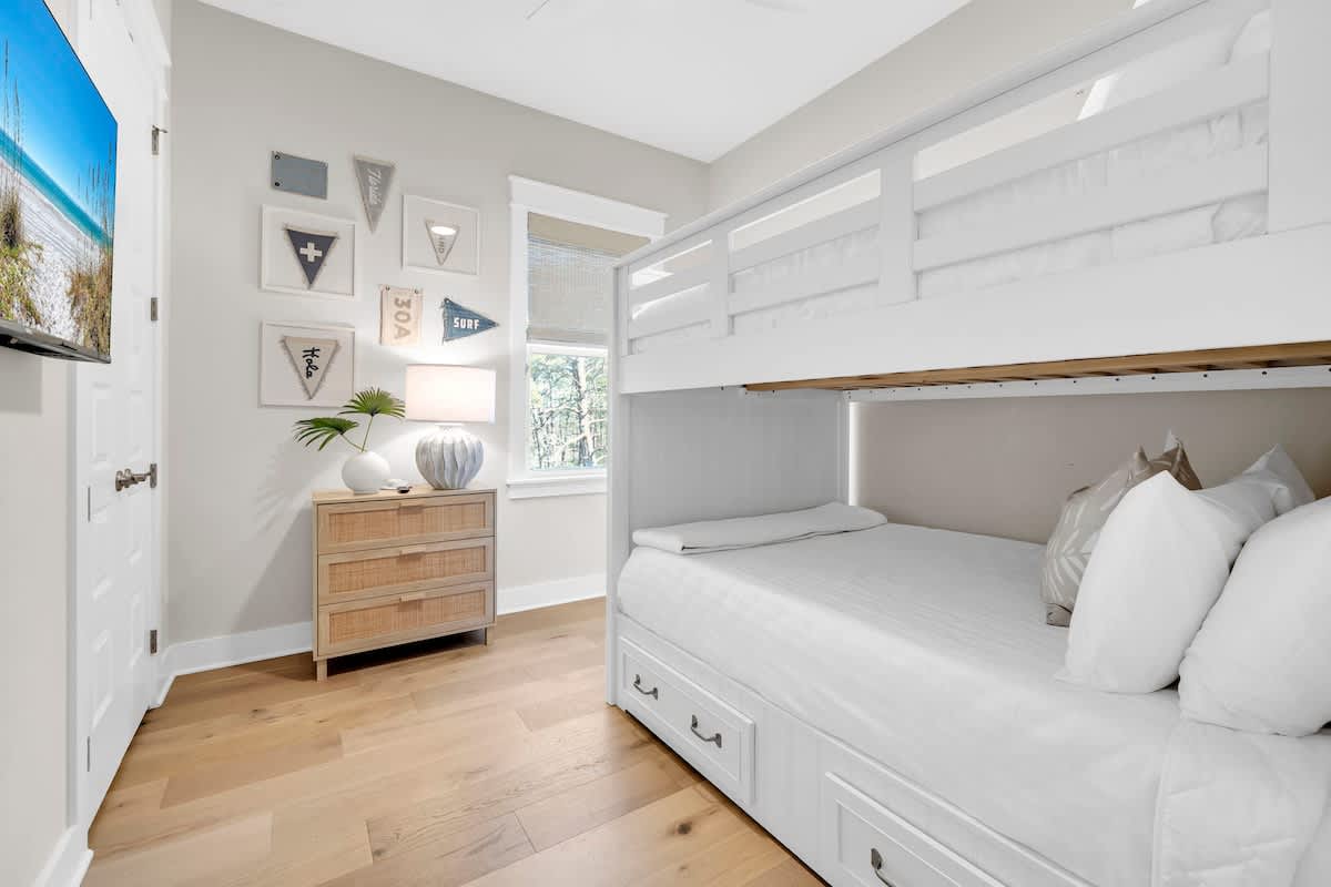 Bedroom #2 features full/full bunk with smart tv.