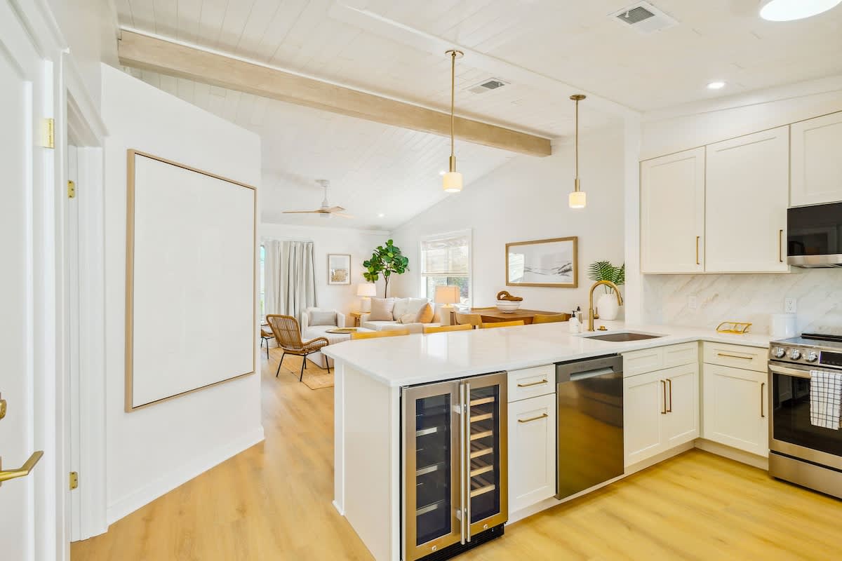 Upon entering the home, you are greeted by the fully stocked kitchen.