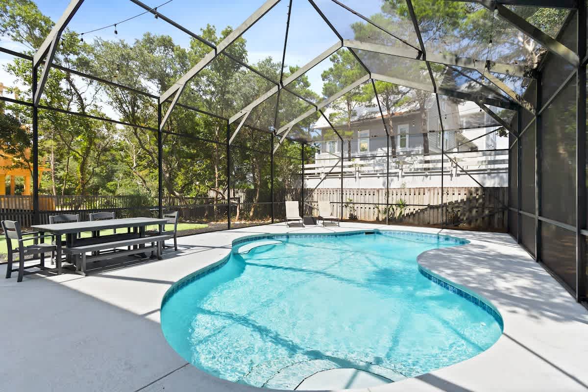 Home features a private covered in pool with plenty of patio space to bask in the sun!