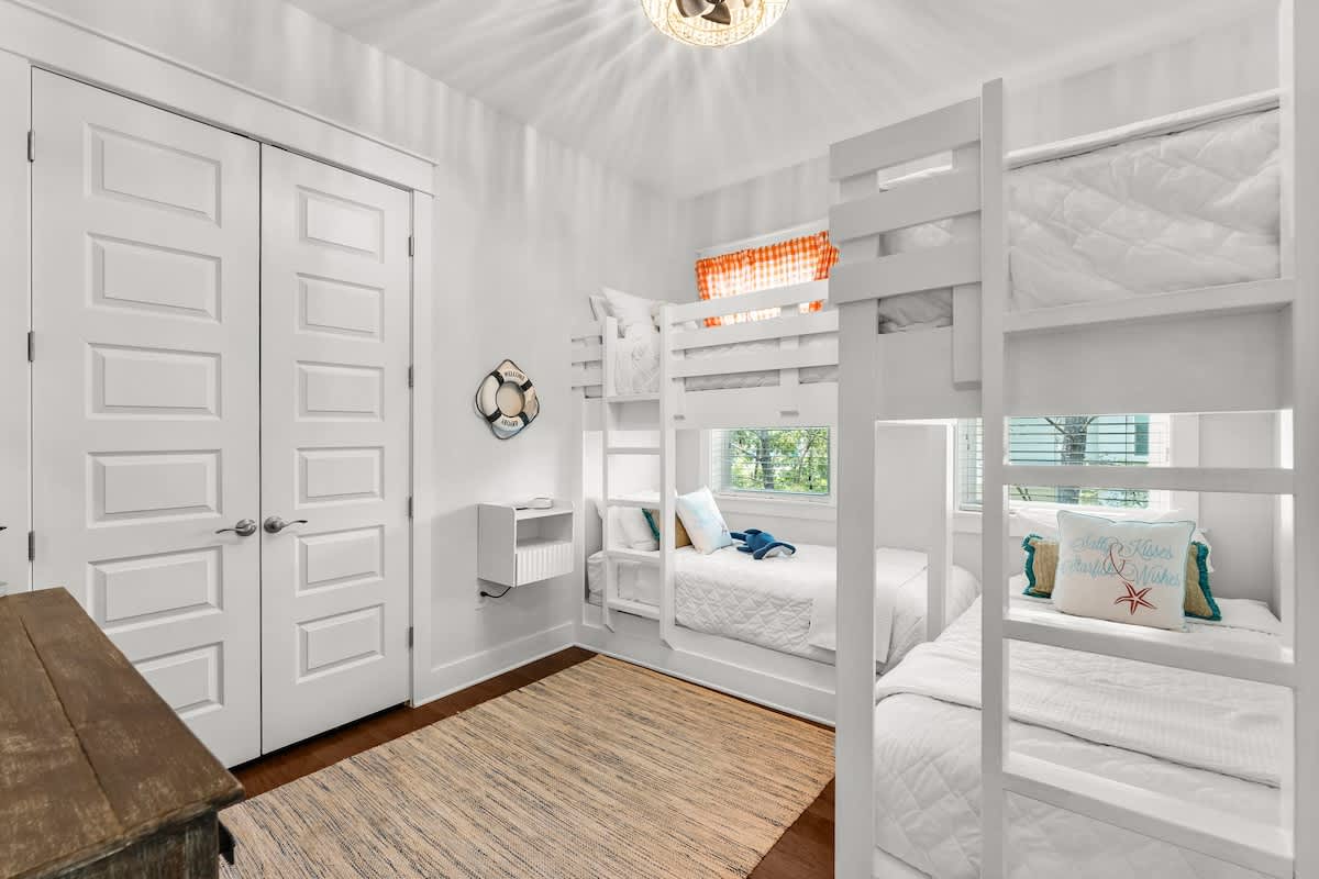 Bedroom #3 features (2) twin/twin bunks with a smart tv.