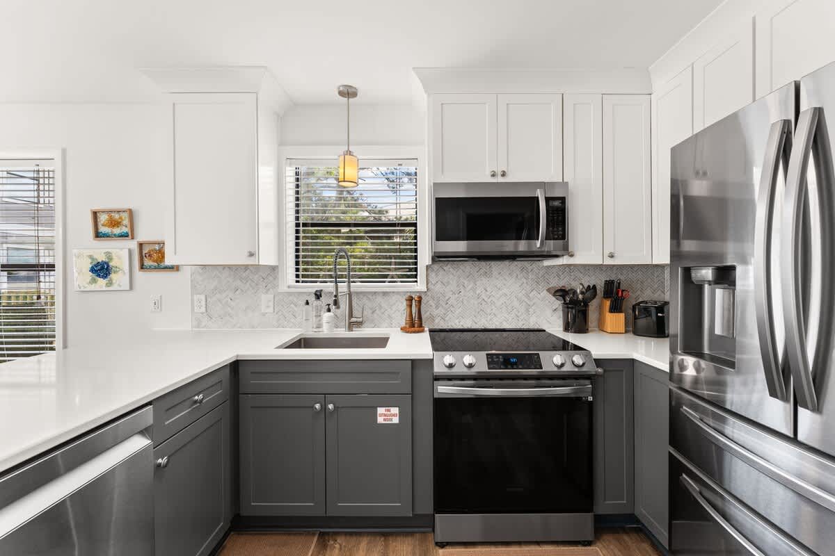 Fully stocked kitchen.