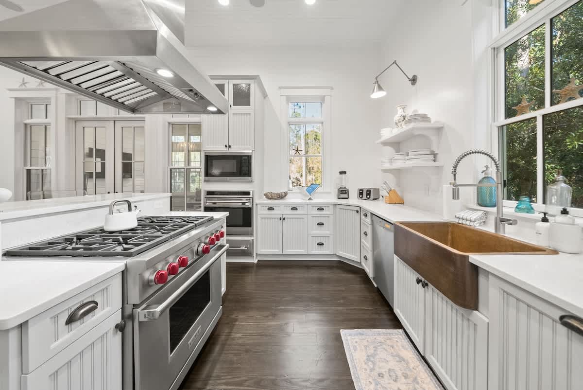 The fully equipped kitchen is perfect for cooking meals together.