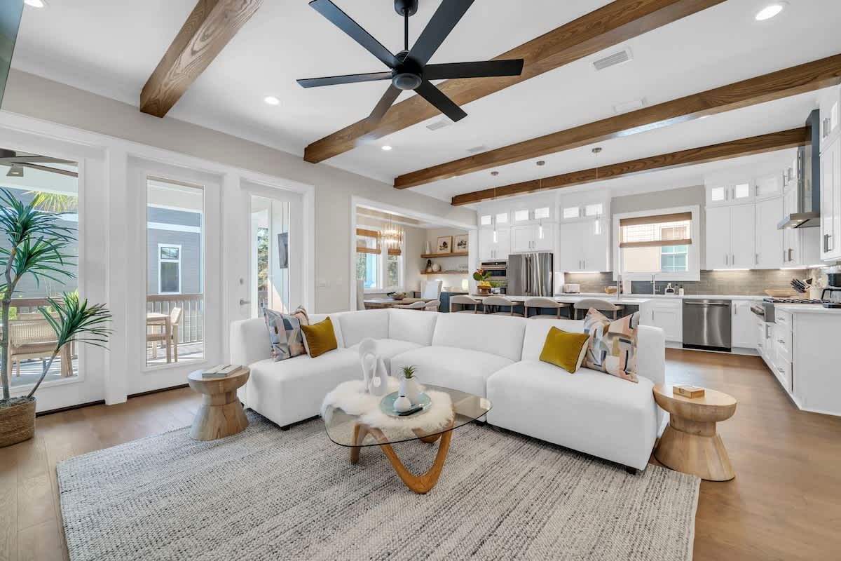 Large open living and dining space