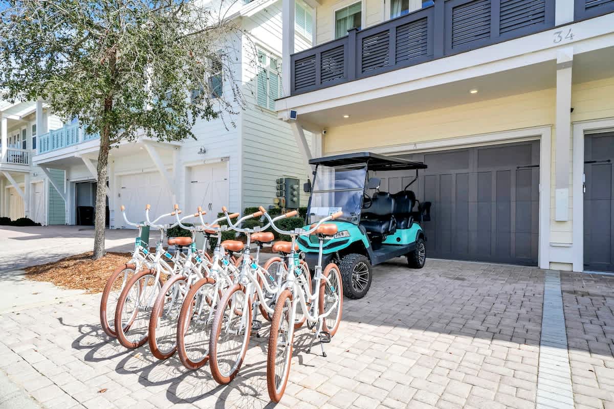 Home features a 6 seater golf cart and 6 adult bikes!