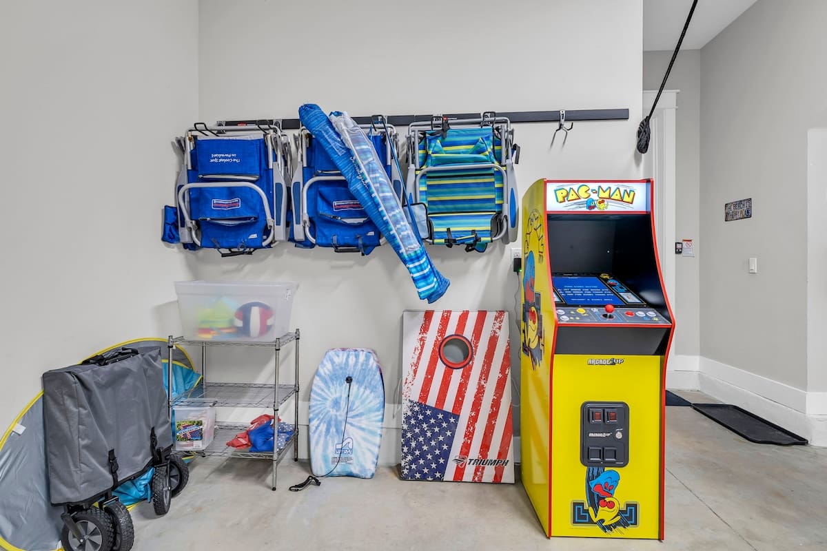 beach essentials and arcade game available during your stay