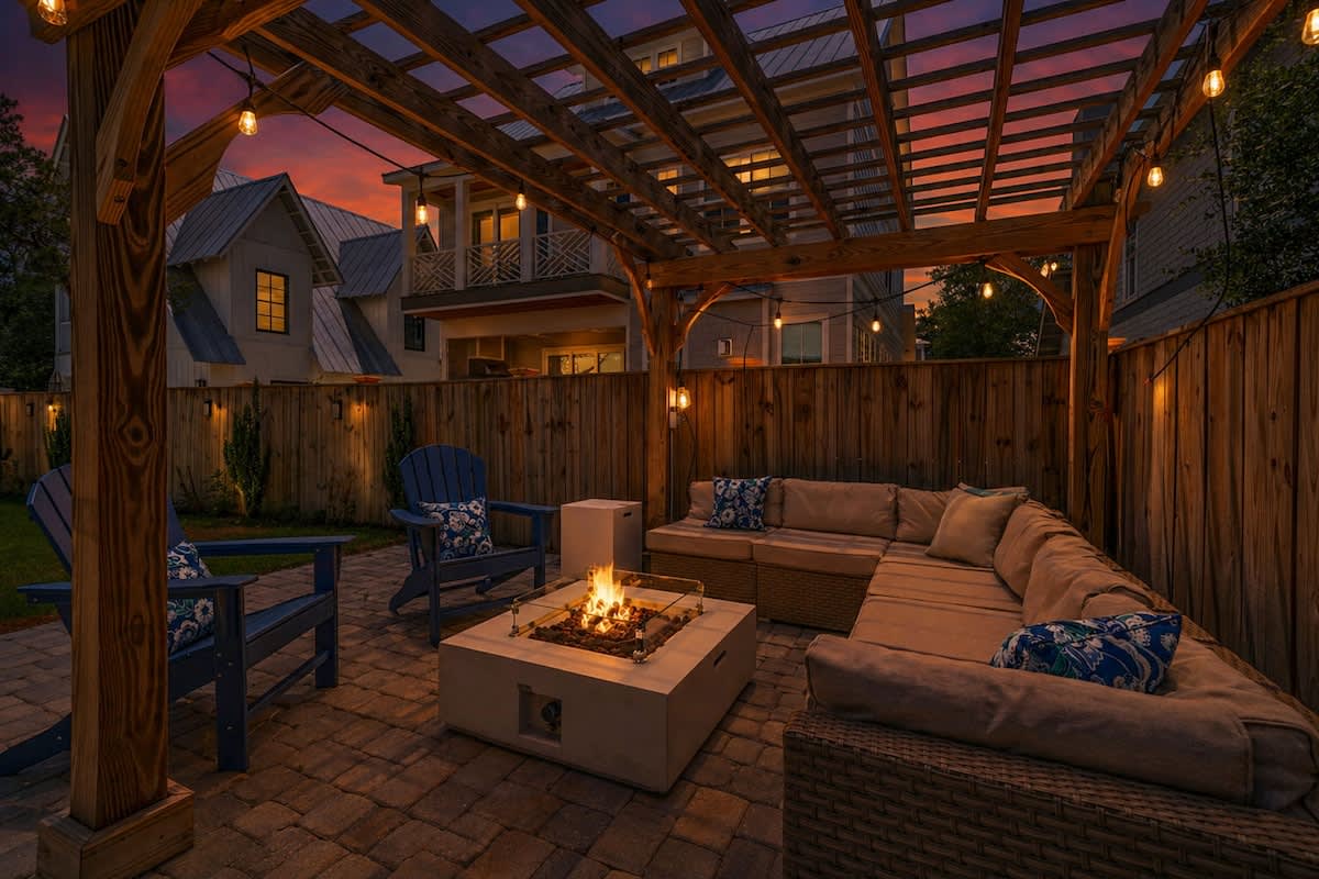 Gas fire pit & seating perfect for enjoying s'mores with the family!