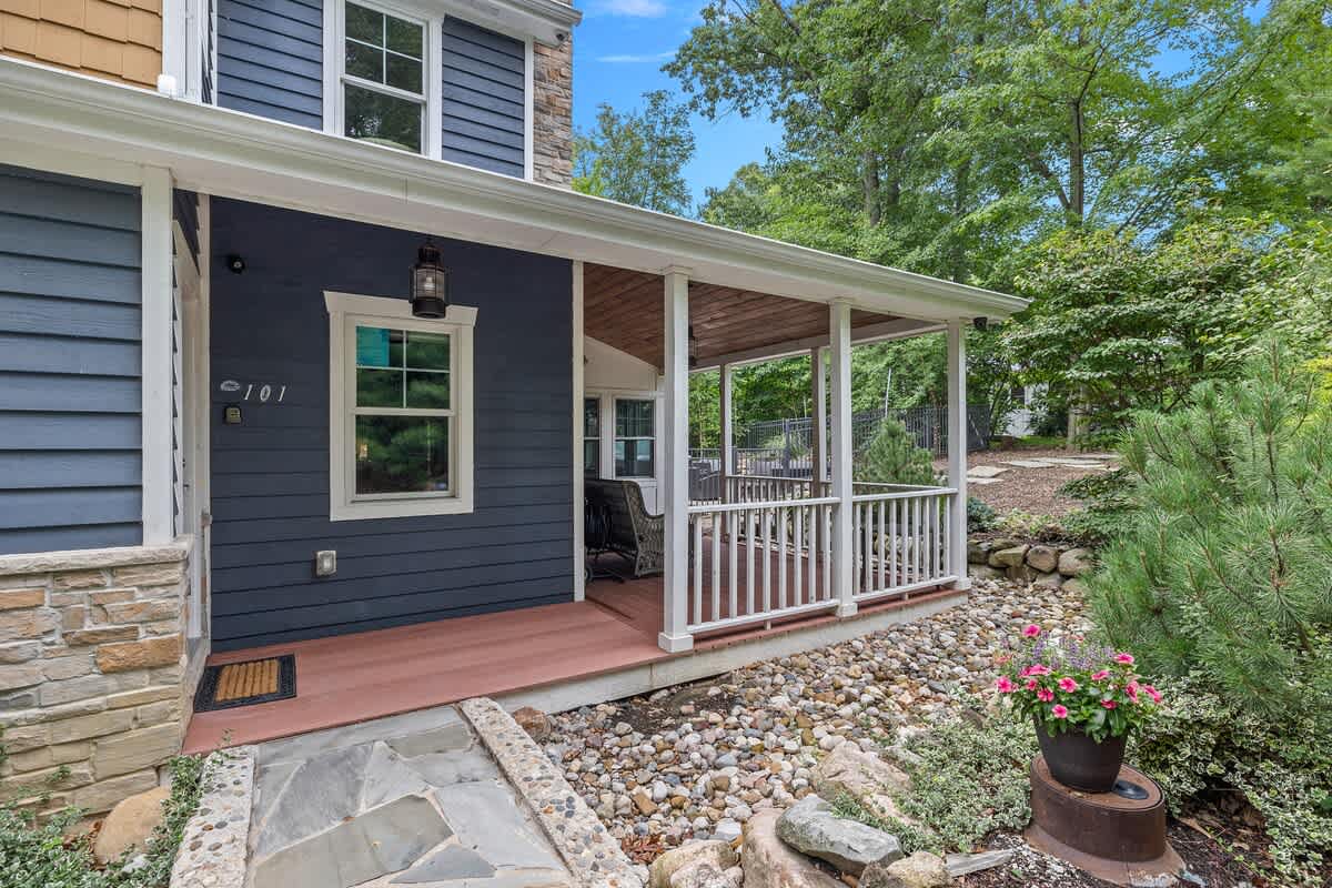 The home's porch provides a quiet spot to escape for alone time.