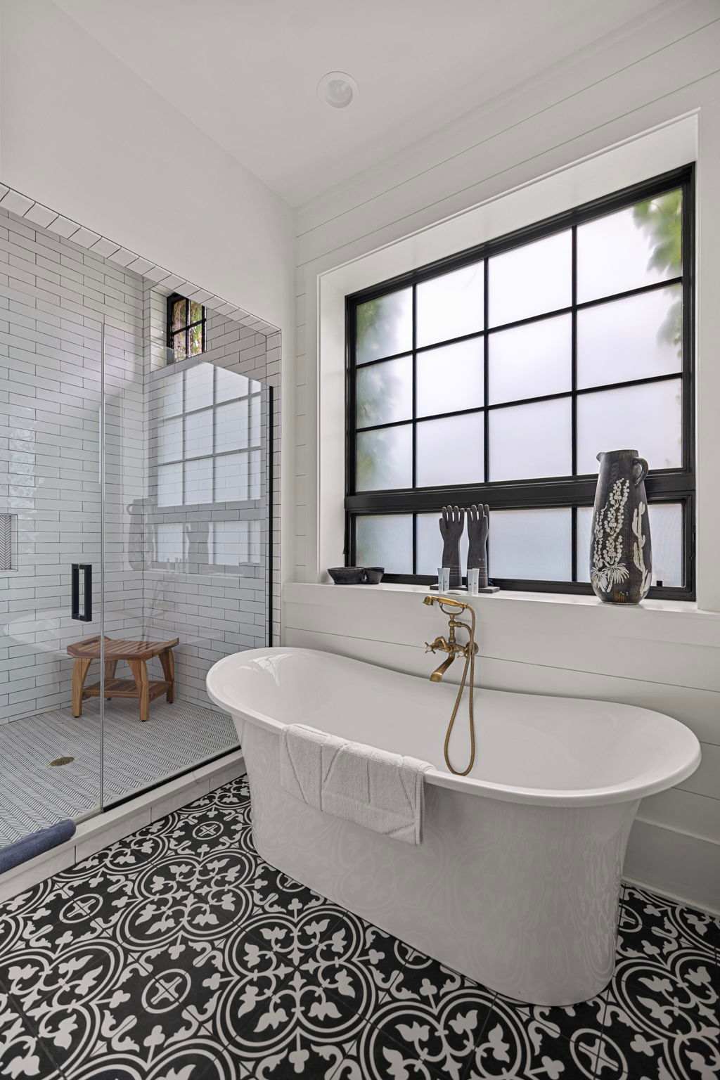 Imagine yourself relaxing in this statement tub.