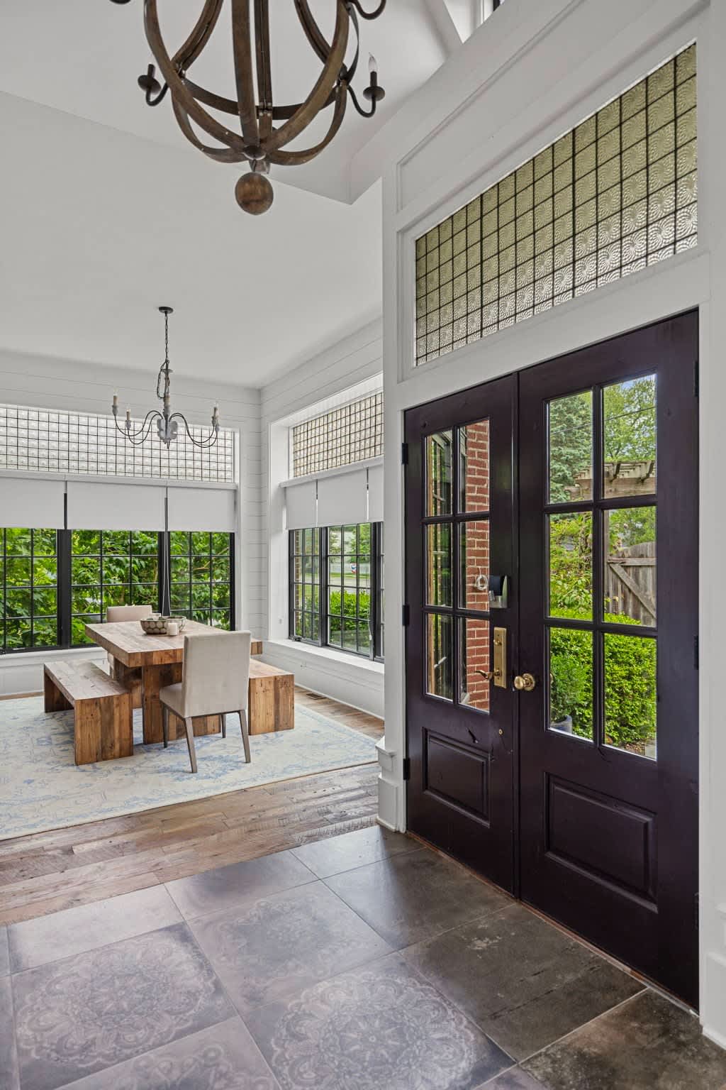 The grand foyer entry of The Black Door Bungalow is a showstopper that greets every guest.