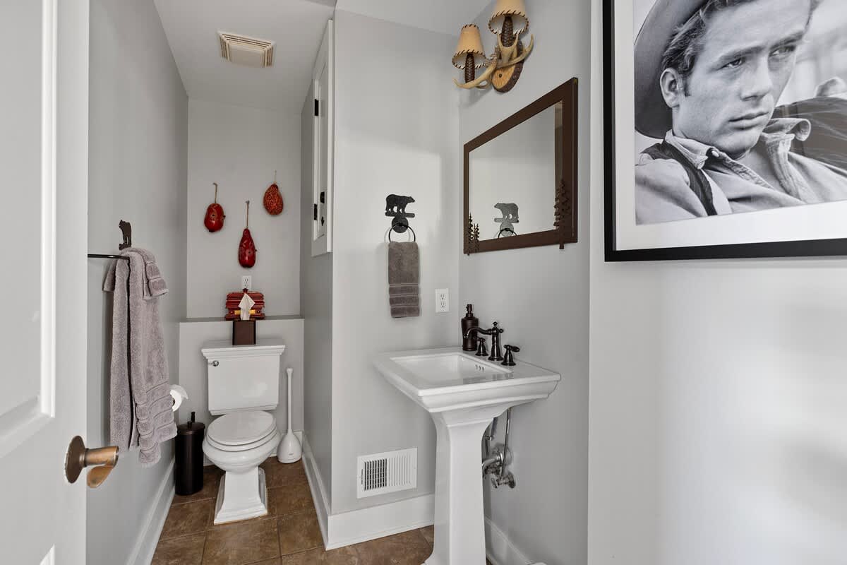 We hear plenty of compliments about the Western-Metro styling of this bathroom.