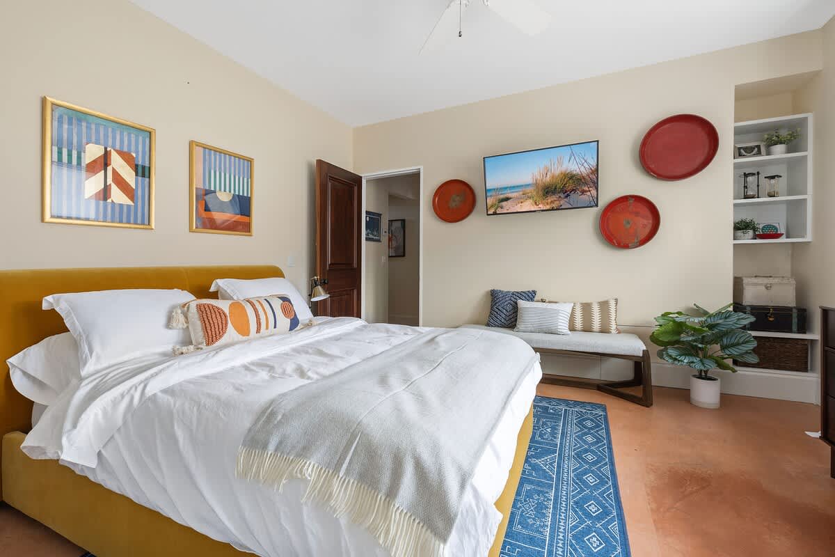 Bedroom 2 has a queen-size bed.