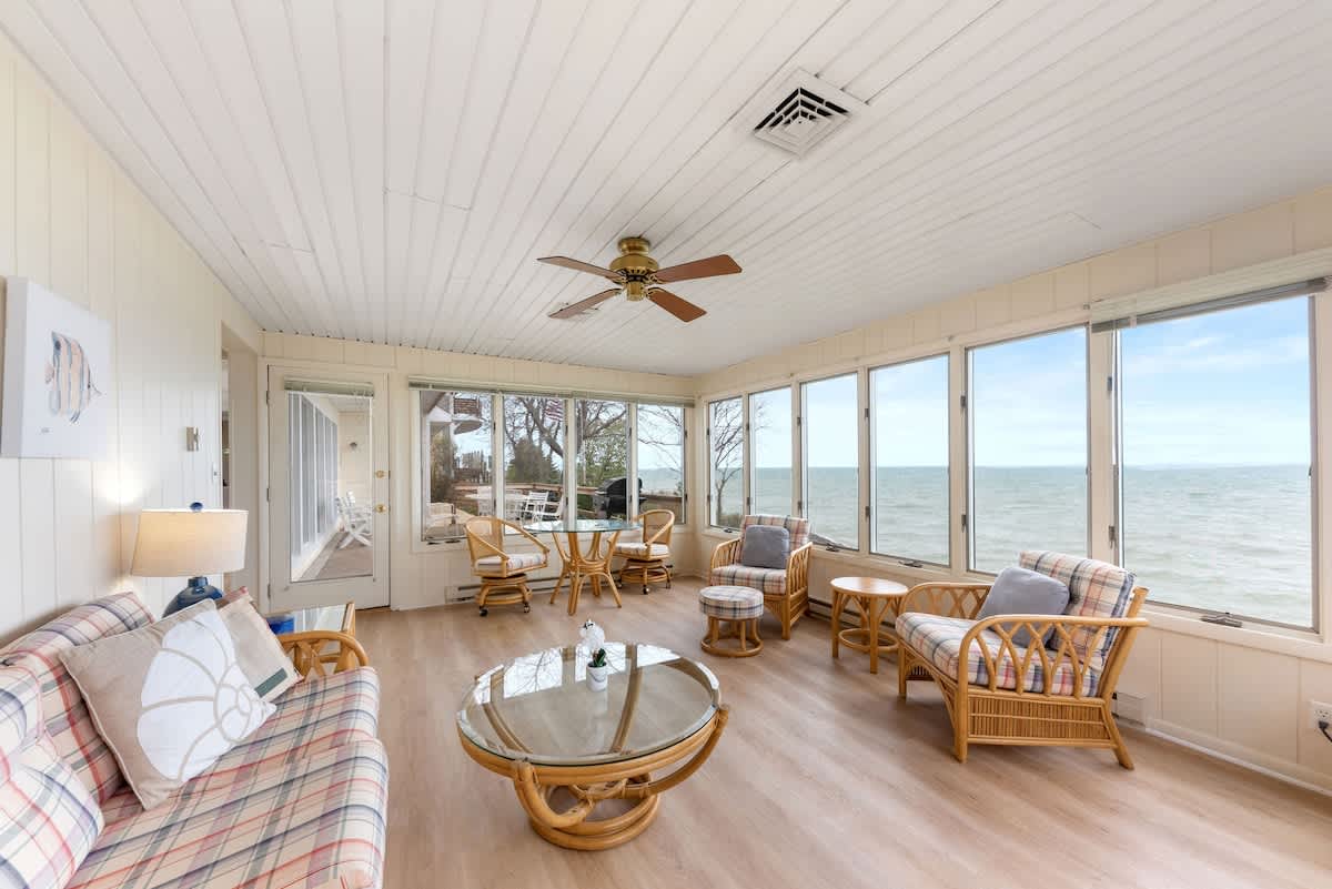 Retreat to this serene sitting room at Lake Michigan Getaway.