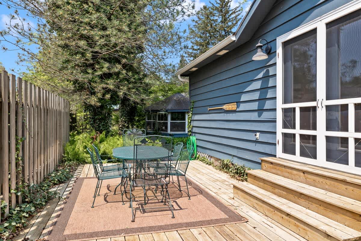Take lunch outside to the covered table on the deck.
