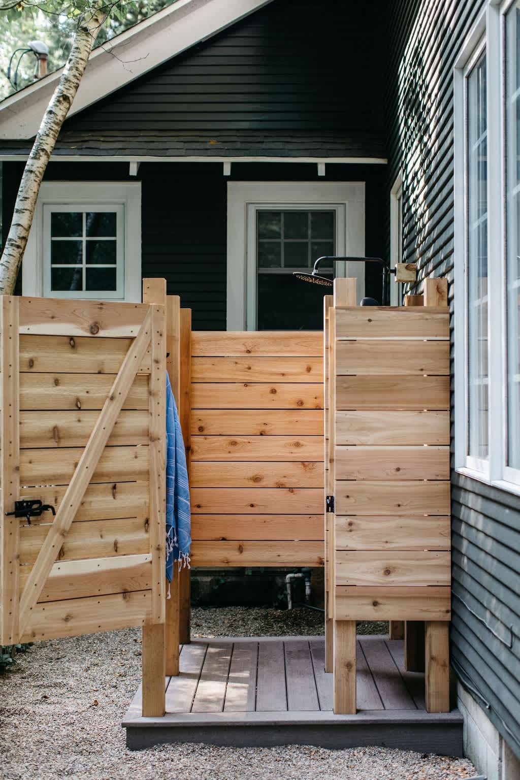 Use the outdoor shower to rinse away the sand after a day at the beach.