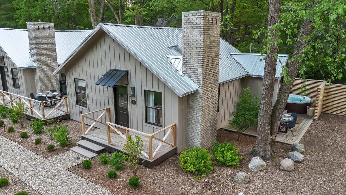 Finding peace and tranquility by the pool and cabins.