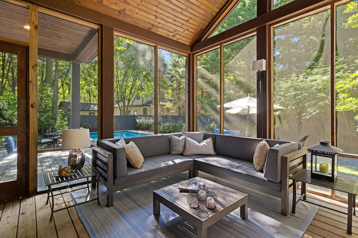 Our indoor porch is the perfect spot whether you're savoring a sunset cocktail, or enjoying breakfast, lunch, or dinner with a view.