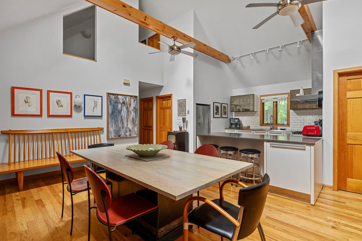 Clean lines and contemporary style. Our eat-in kitchen is a statement piece.