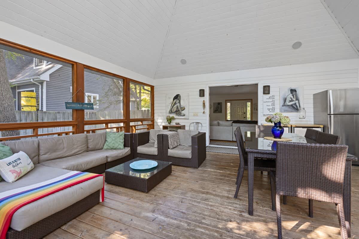 The screened porch is a pure delight on summer afternoons.