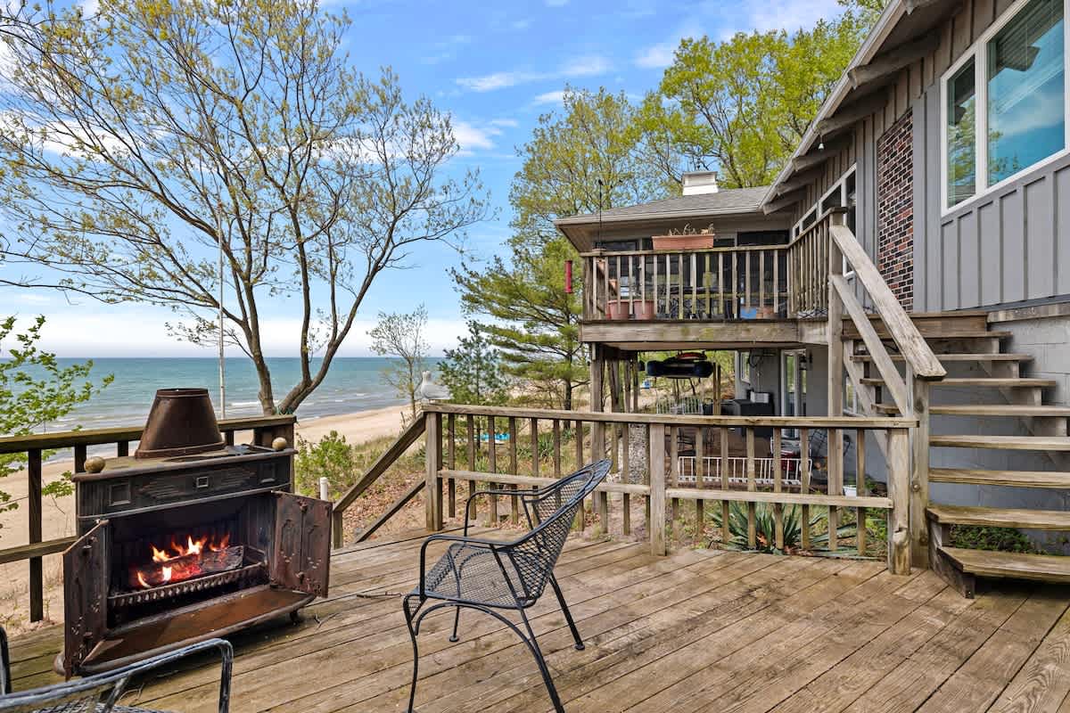Looking back up from the Lake Michigan beach at the fabulous Gasthaus Fox.