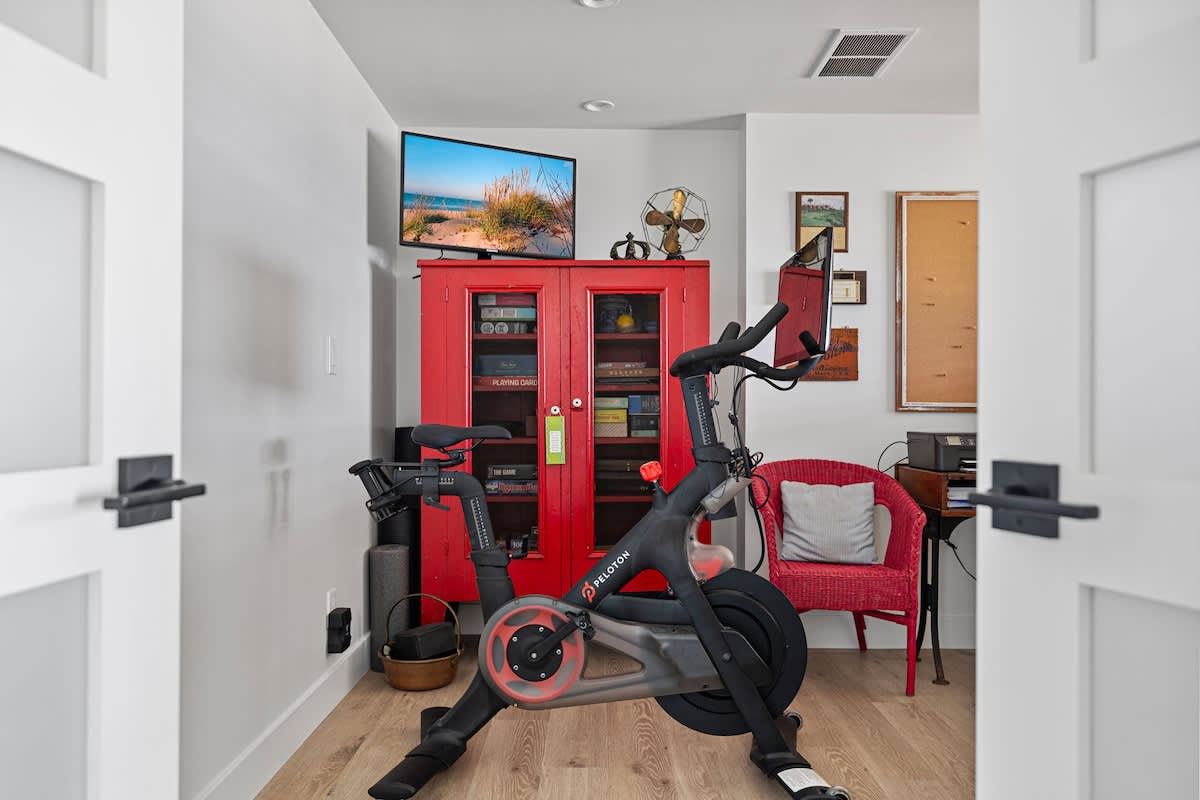 A Peloton bike, flat-screen TV, plenty of board games. Take your pick!
