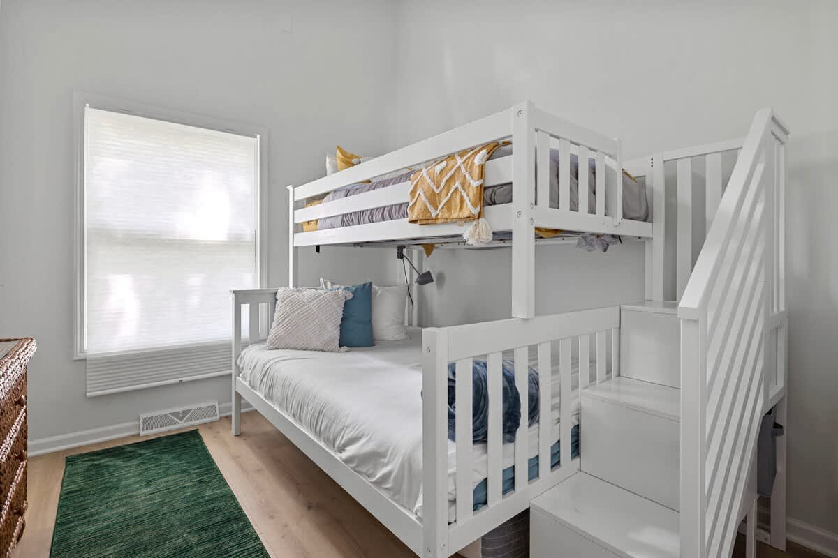 Bedroom 3 has a single-over-full bunkbed.