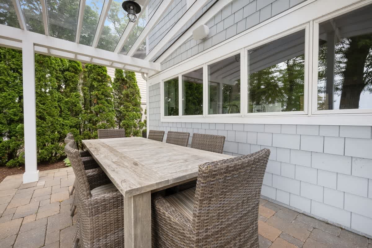 Shaded comfort with sweeping shoreline views.