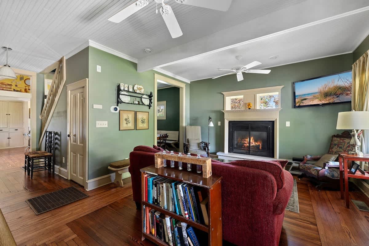 Charming blend of vintage and cozy comfort in this living space.