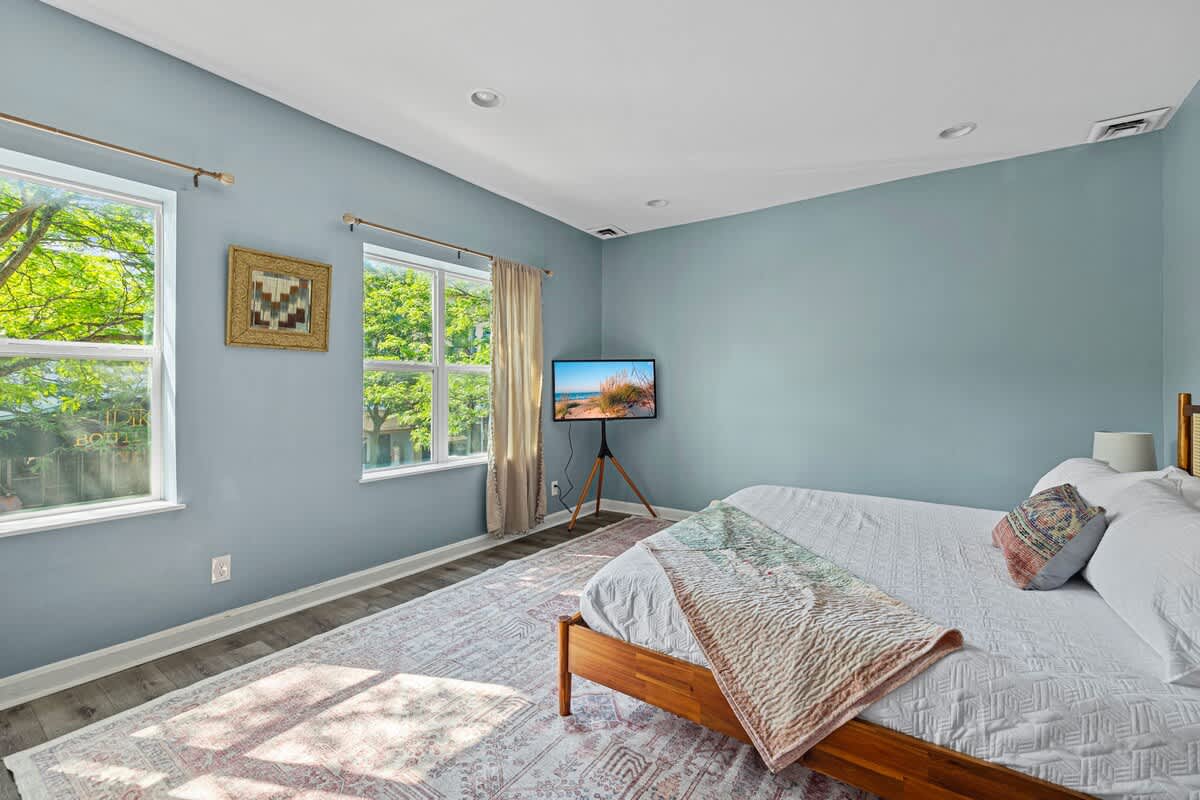 Dive into relaxation in this tranquil blue haven.