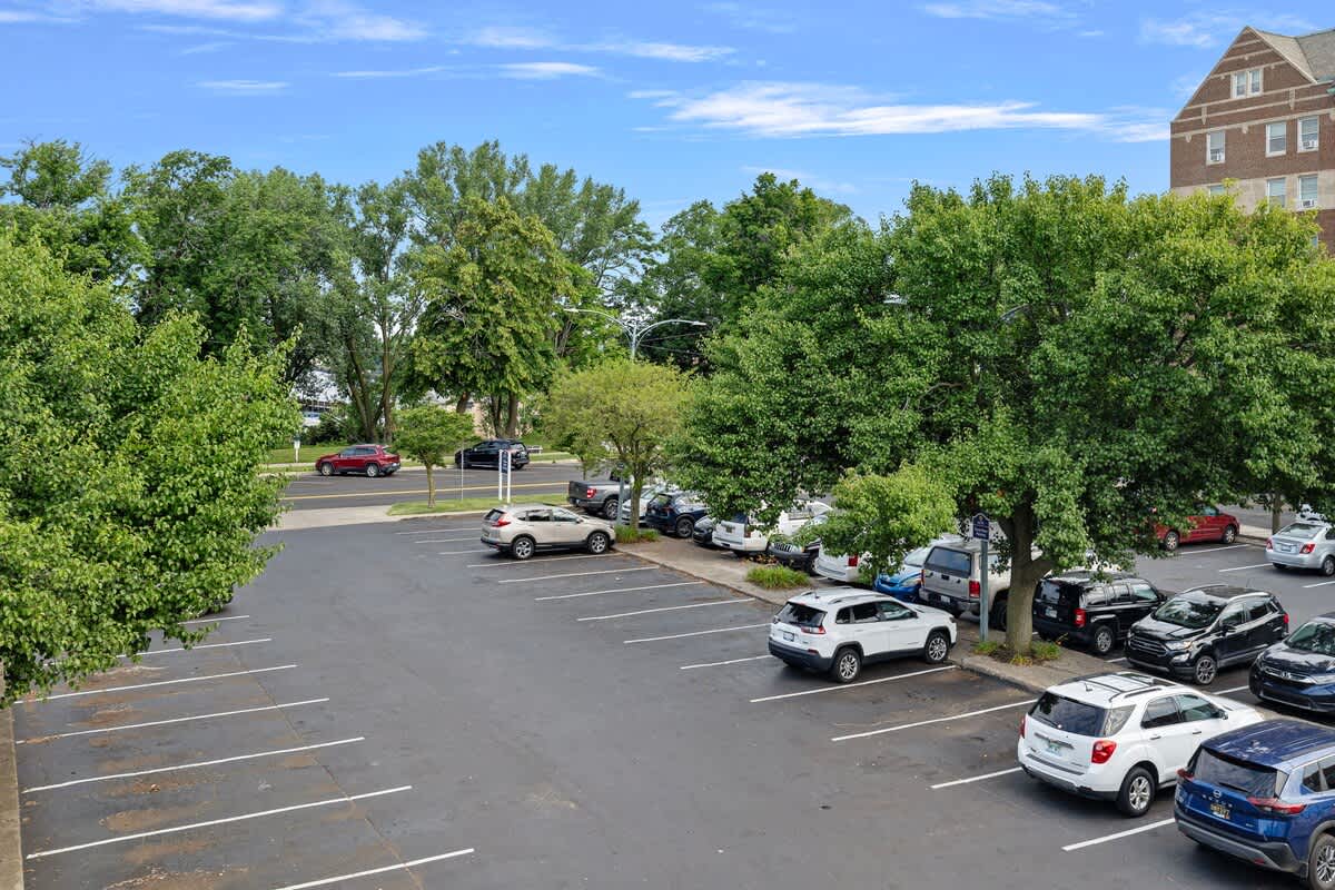This vibrant parking lot captures the essence of our lively neighborhood.