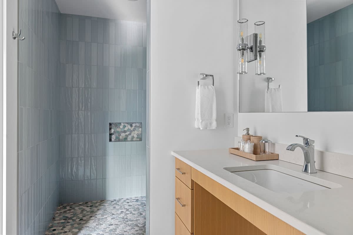 Finding tranquility in a contemporary bathroom getaway. (Accessible Bathroom)