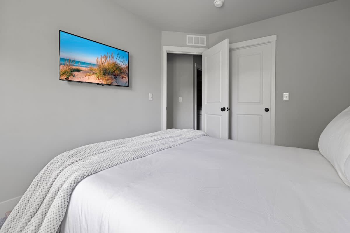 Wind down with a movie from the comfort of bed.