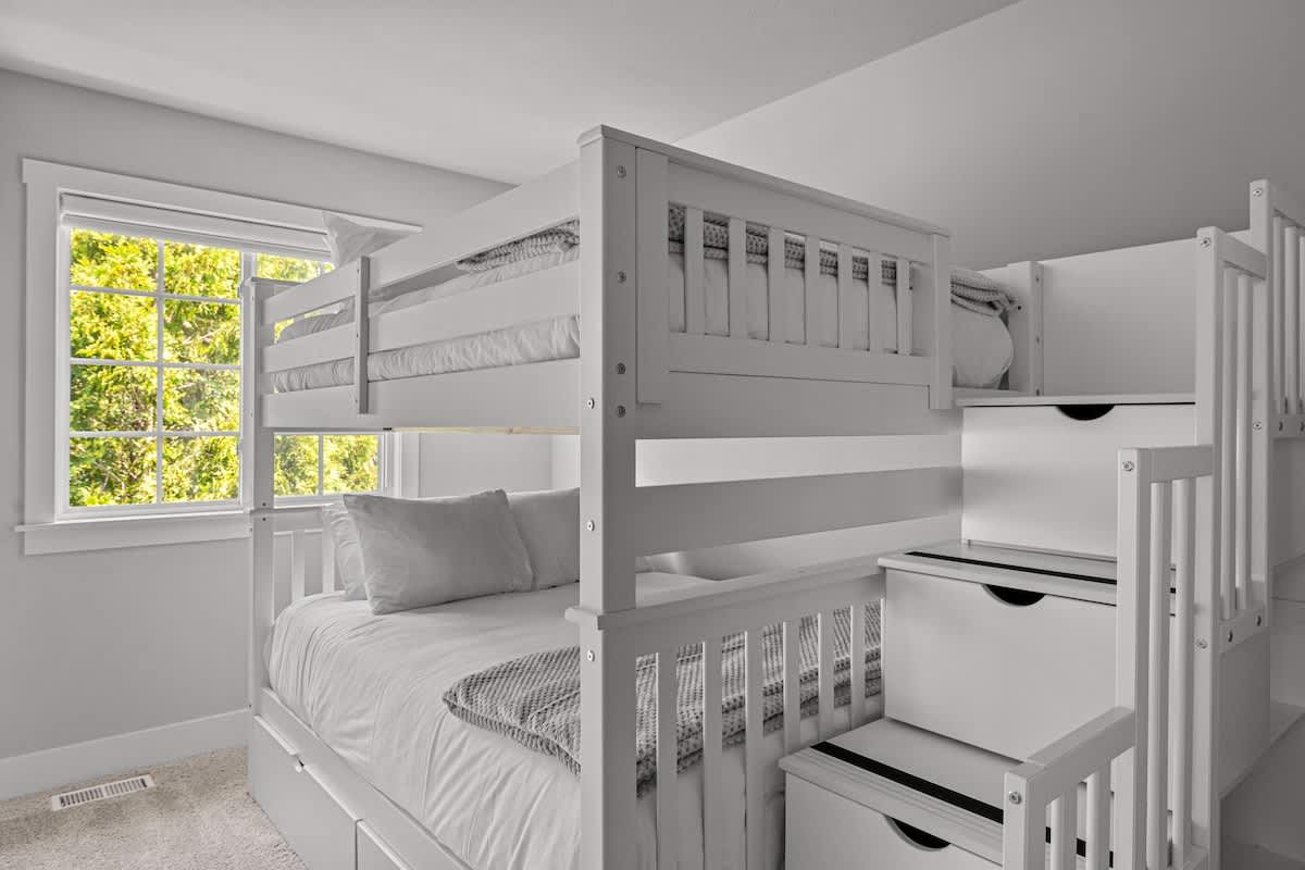 Bedroom 3 is on the upper level & has full-size bunkbed.
