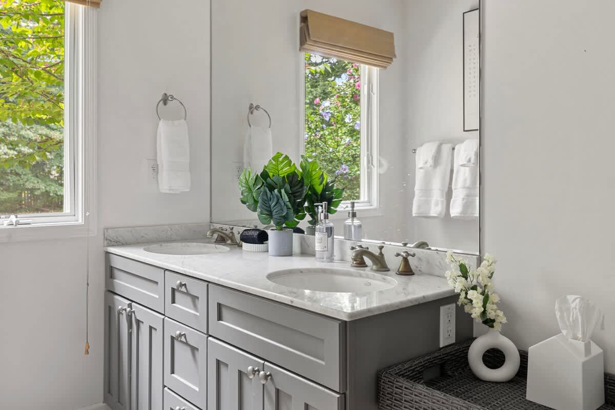 Refresh and rejuvenate in this stylish, serene bathroom retreat.