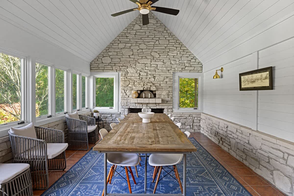 Dining al fresco vibes, but indoors—let the sunlight and the stone walls set the scene.