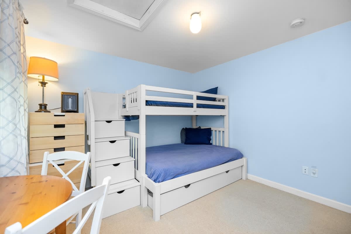Bedroom 3 is on the upper level & has a twin-over-full size bunkbed.