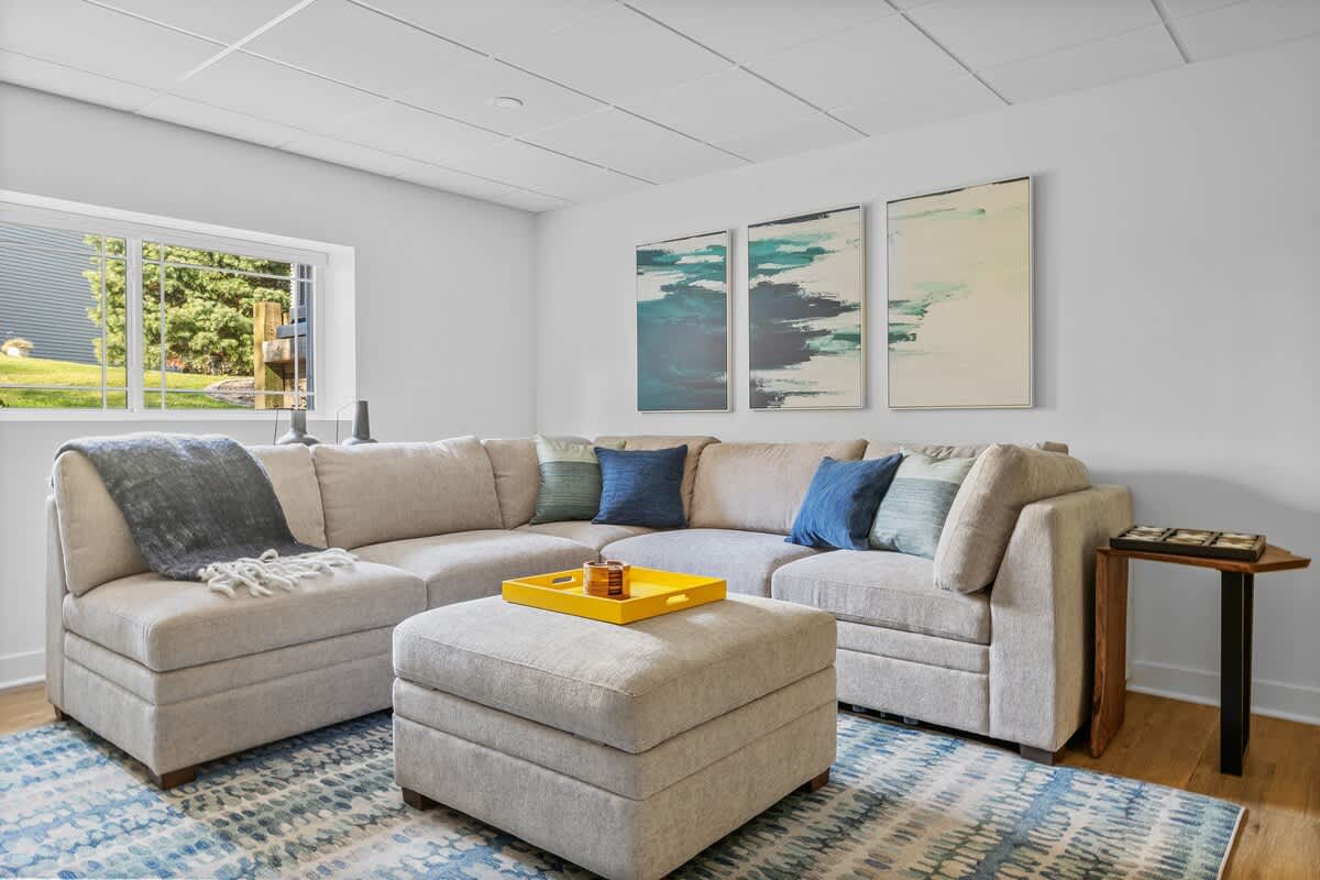 Plush seating, modern art, and a space that soothes in every way.