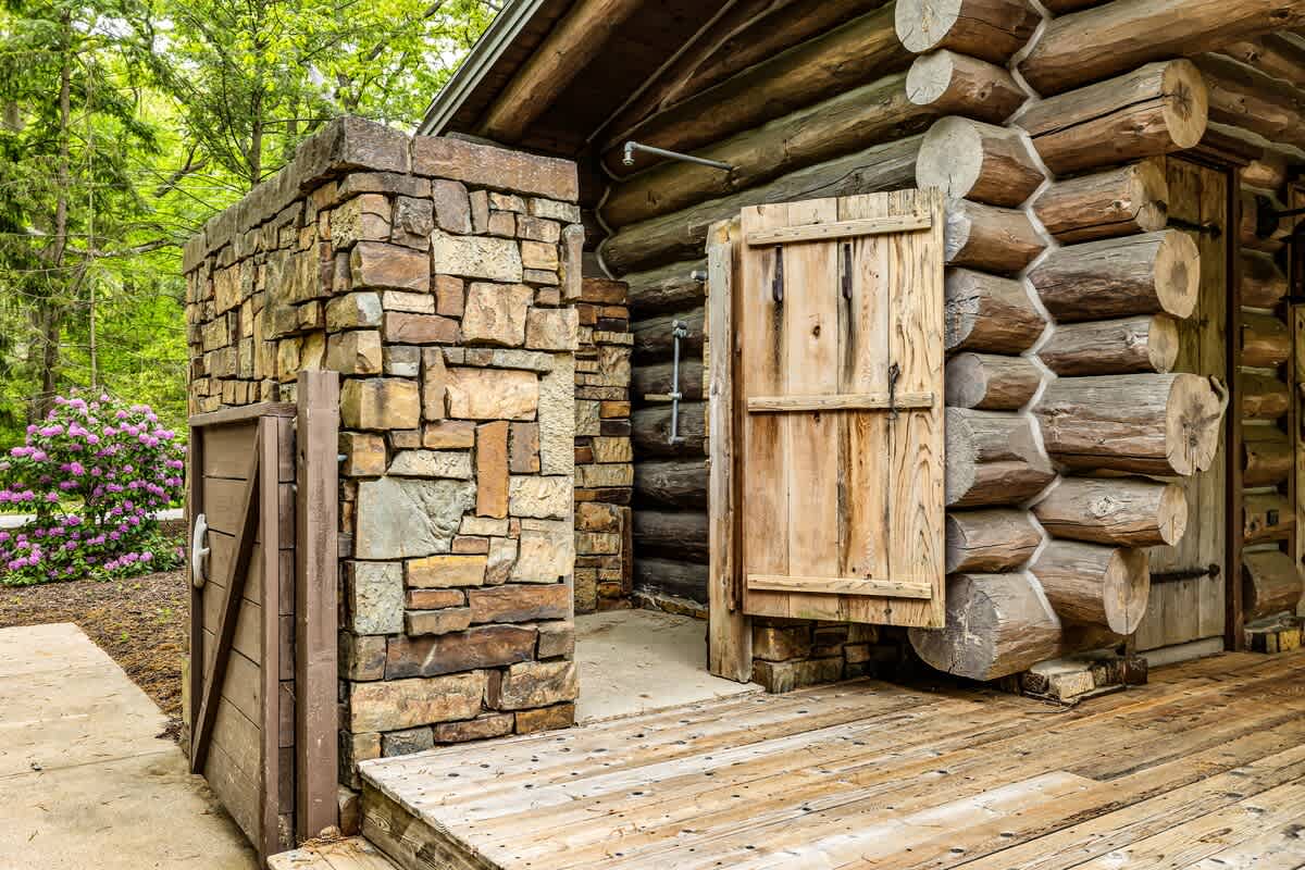 Rinse off under the trees with warm stone and fresh air.