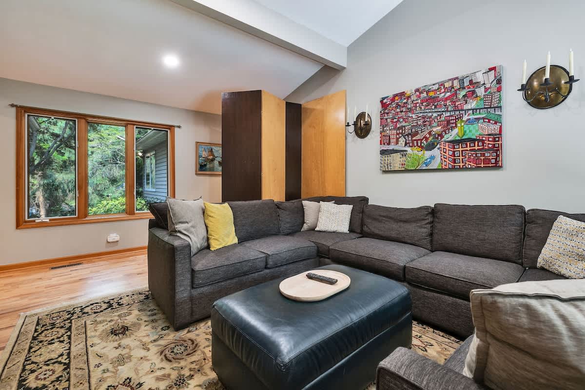 Lounge in style with art, light, and plush textures.
