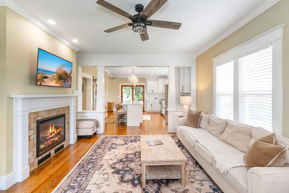 Gather, stream, and snuggle by the glow of the fire.