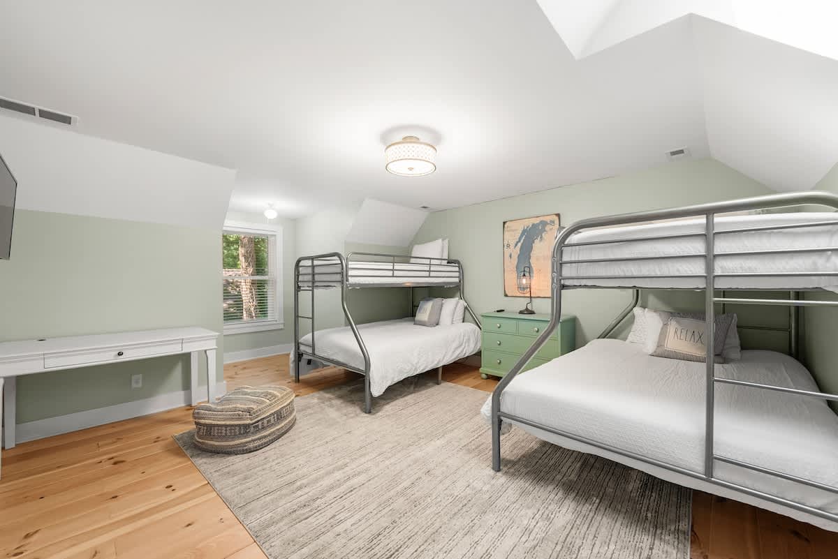 Bedroom 3 is on the upper level & has a single-over-full bunkbeds.