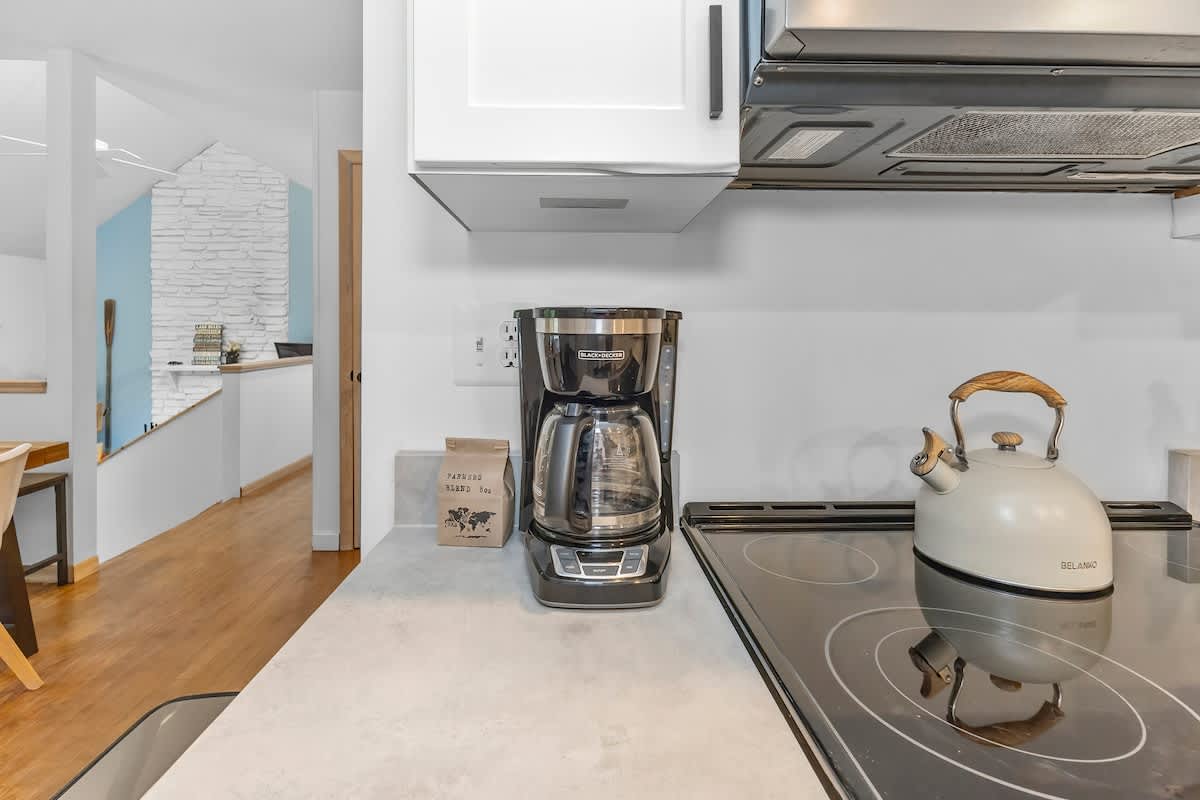 Perk up! Coffee and tea essentials await in the kitchen.